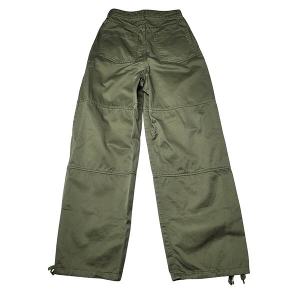 Moussy Vintage Fayette Cargo Pants Olive Green Tie Cuffs Wide Leg Utility XS - Picture 4 of 12